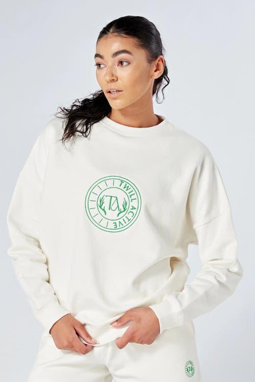 Shop Twill Active Organic Cotton Essentials Oversized Crewneck Sweatshirt In White