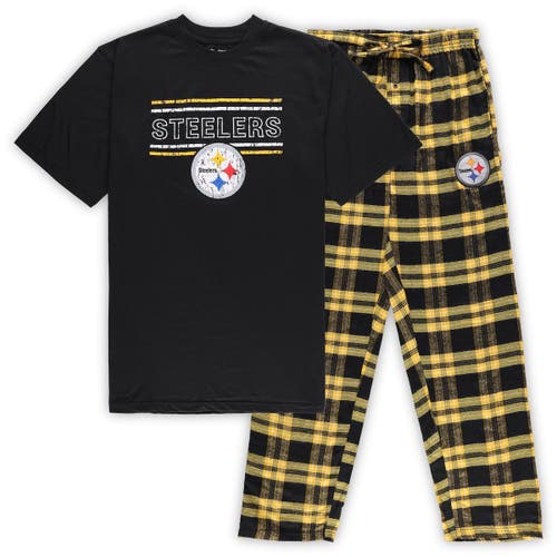 Men's Concepts Sport Black/Gold Pittsburgh Steelers Big & Tall Flannel Sleep Set