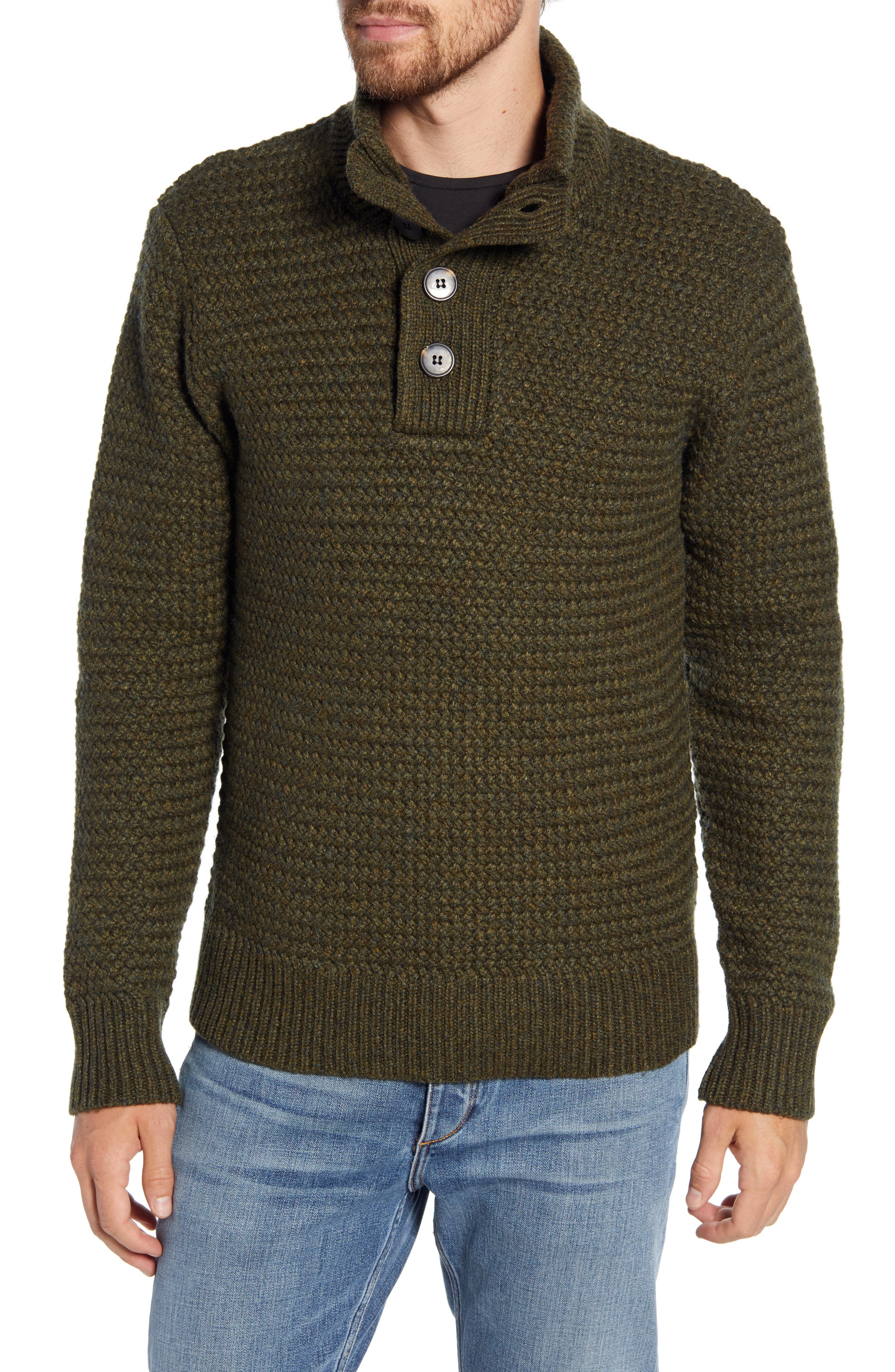 Schott Military Henley Sweater In Moss Green ModeSens