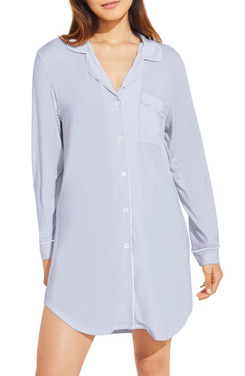 Shop Eberjey Gisele Jersey Knit Sleep Shirt In Ice Blue/ivory