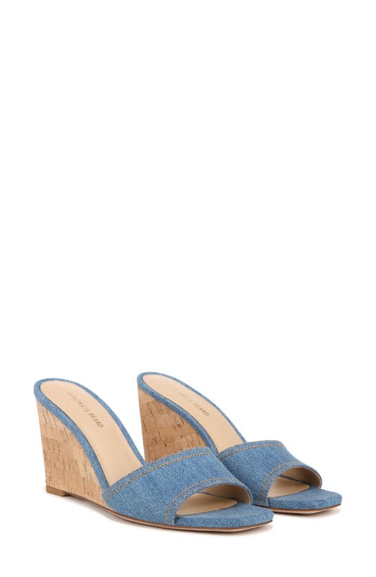 Shop Veronica Beard Ellen Wedge Slide Sandal In Mid Blue/ Natural