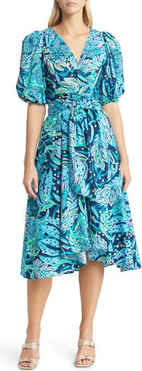 Lilly Pulitzer® Juney Puff Sleeve Cotton Faux Wrap Dress | Nordstrom