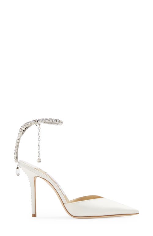 Shop Jimmy Choo Saeda Crystal Ankle Strap Pointed Toe Pump In Ivory/crystal