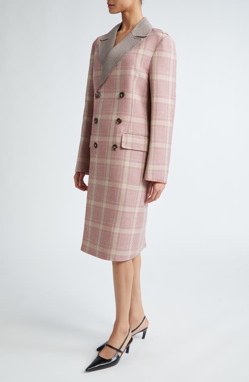 Shop Marni Check Double Breasted Wool Blend Double Face Coat In Black Cherry