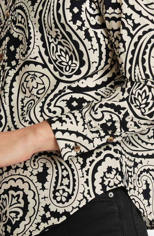 Foxcroft Haven Paisley Corduroy Button-up Shirt In Black/white