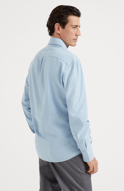 Shop Brunello Cucinelli Chambray Shirt In Medium Denim