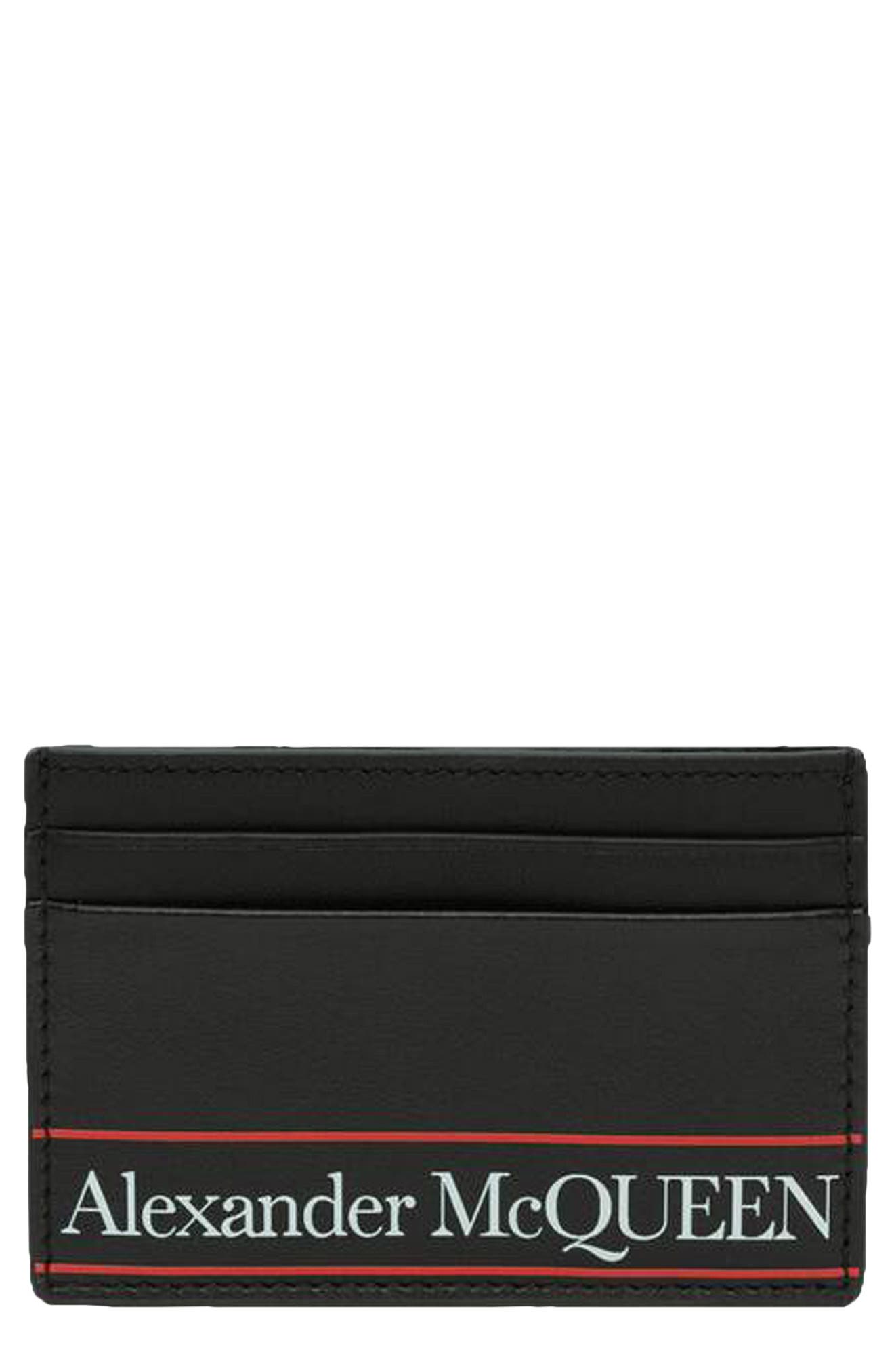 Alexander McQueen Logo Leather Card Holder in Black/Red at Nordstrom