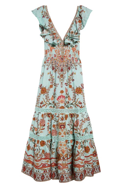 Shop Camilla Weaving Worlds Floral Tiered Linen Maxi Dress