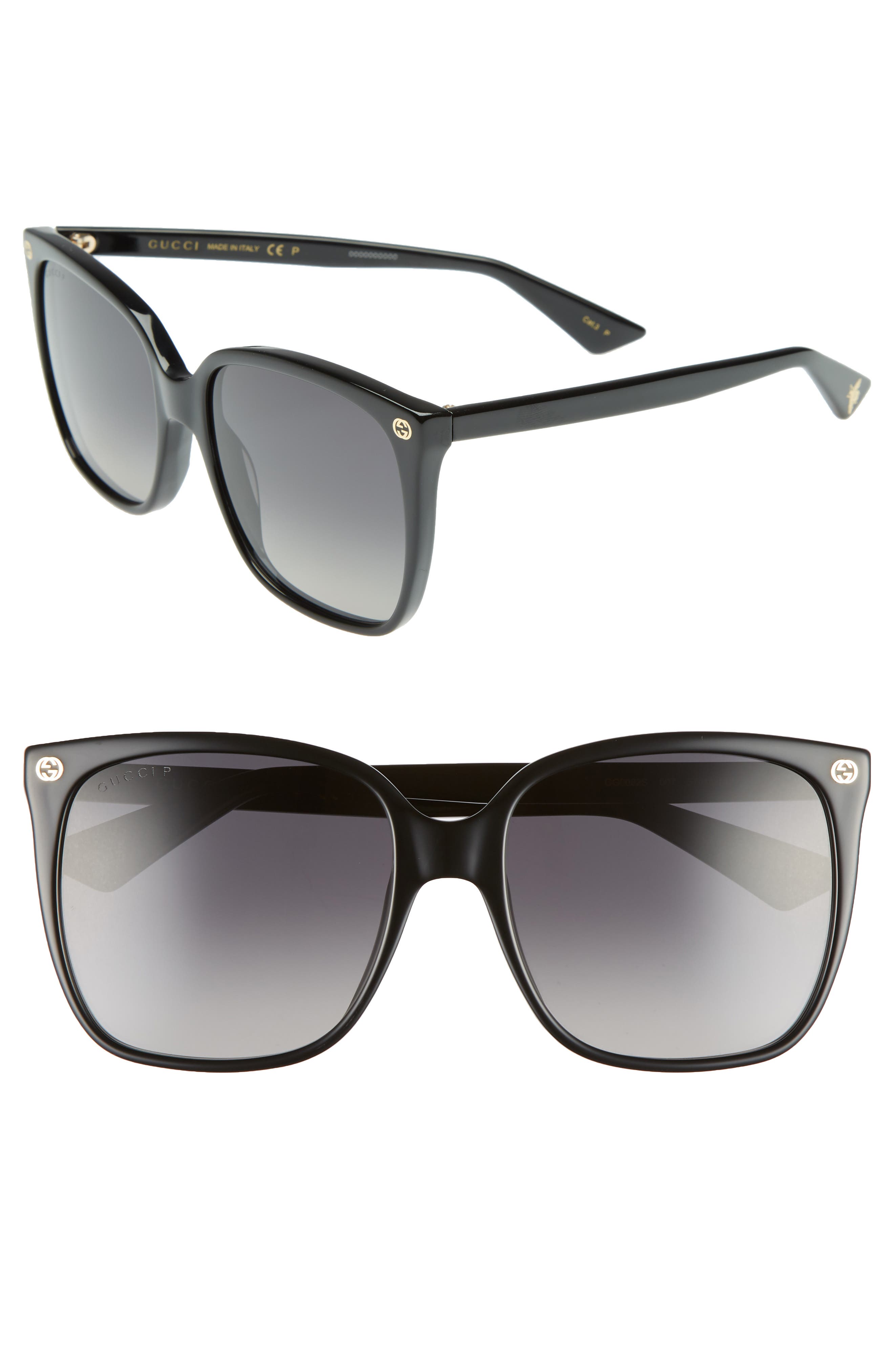 gucci 57mm square sunglasses black