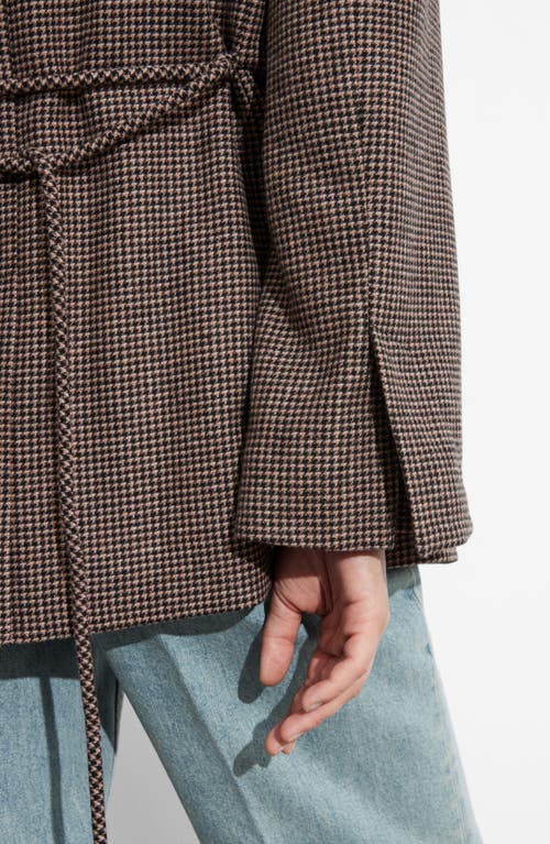 Shop & Other Stories Tie Waist Blazer In Brown Medium Dogtooth