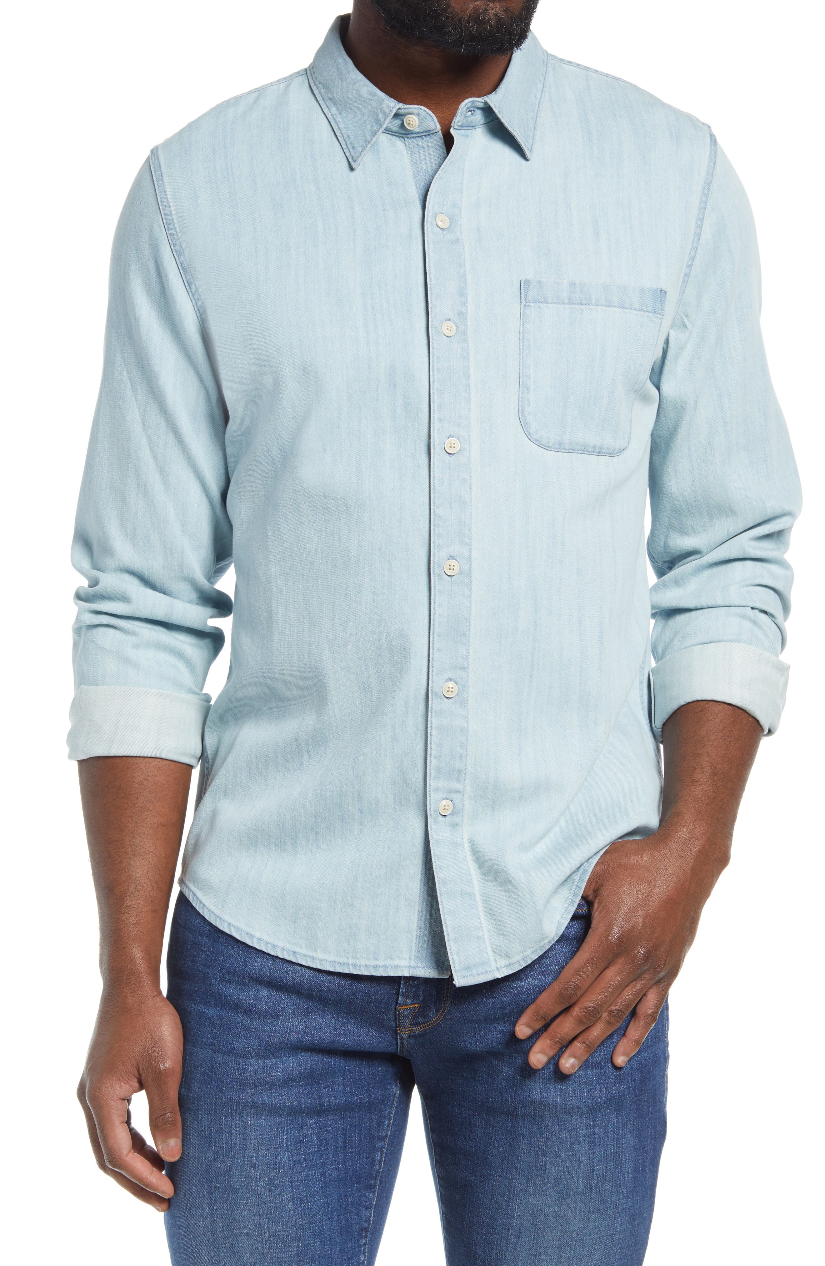 FRAME Slim Fit Denim Button-Up Shirt in Light Wash at Nordstrom, Size X-Large