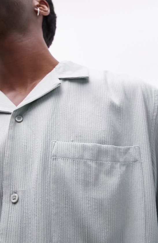 Shop Topman Textured Revere Collar Button-up Shirt In Light Green