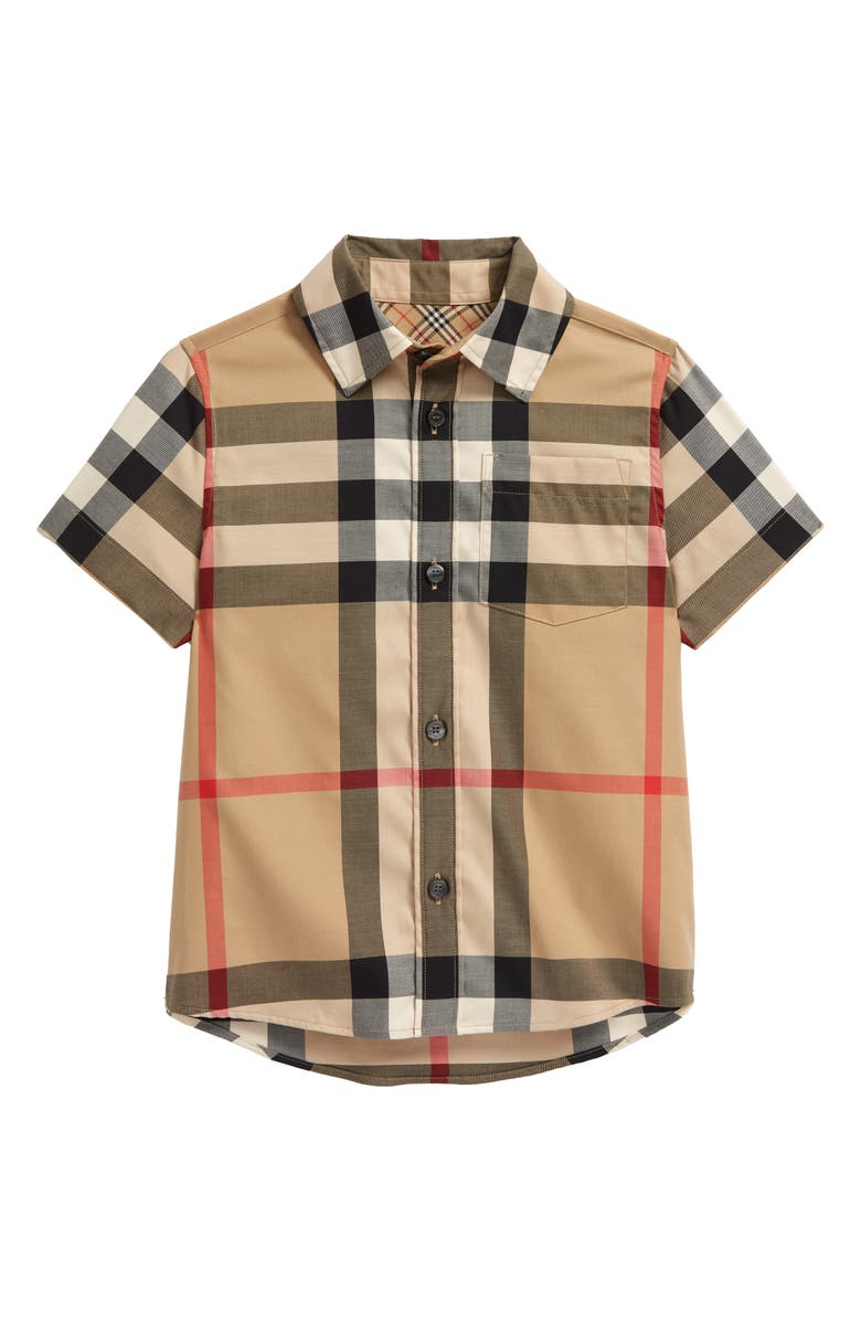 Burberry Kids' Mini Owen Check Short Sleeve Button-Up Shirt | Nordstrom