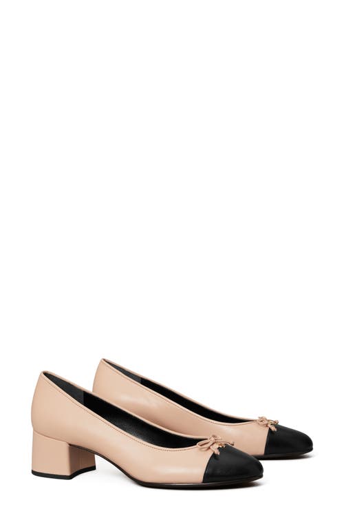 Tory Burch Bow Logo Cap Toe Pump In Rose Pink/perfect Black