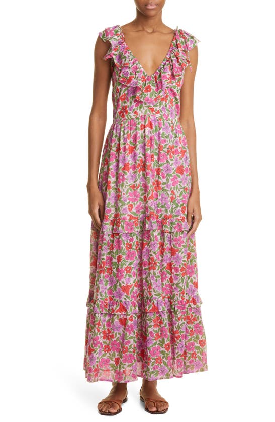 Banjanan Twiggy Floral Print Organic Cotton Voile Maxi Dress In Multi