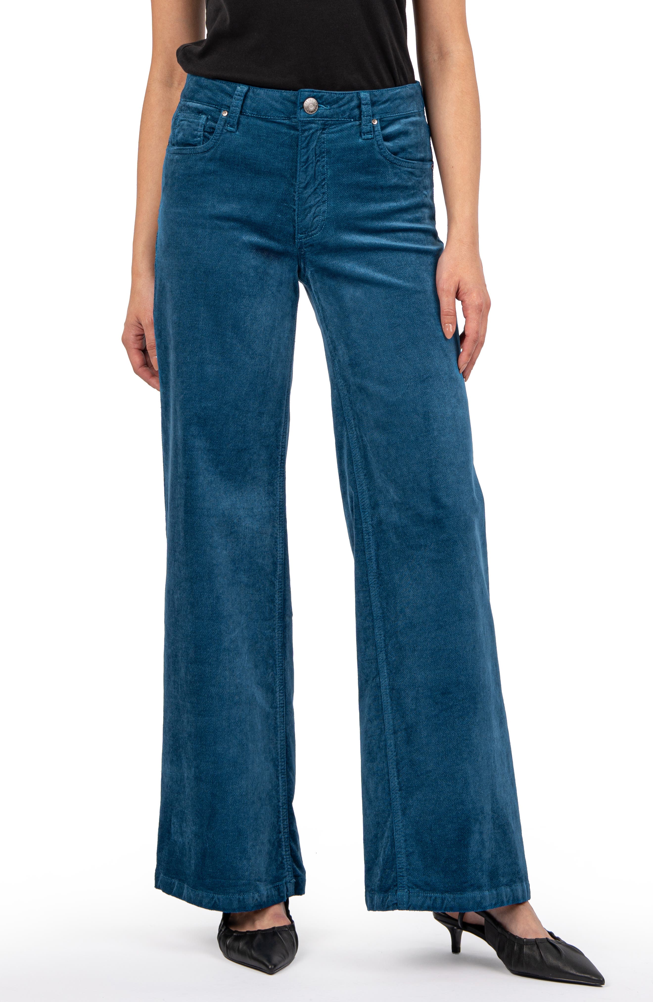 KUT from the Kloth Jean High Waist Wide Leg Pants in Teal Blue 