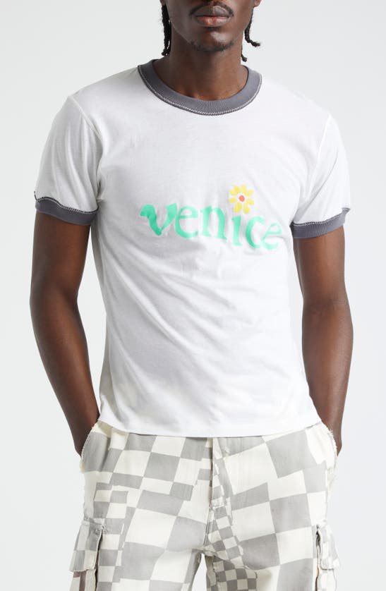 Shop Erl Venice Ringer Graphic T-shirt In White