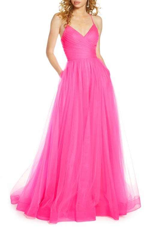 La Femme Neon Light Tulle Gown Pink at Nordstrom,