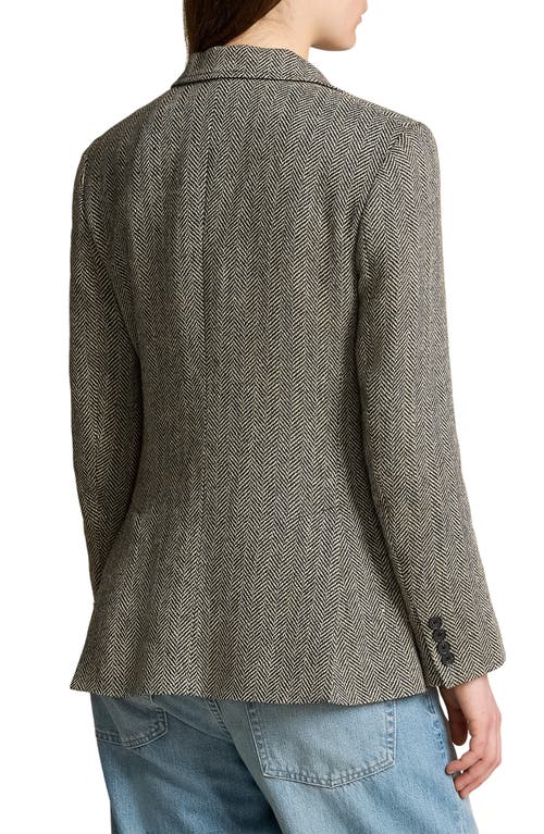 Shop Polo Ralph Lauren Heritage Herringbone Blazer In Black/cream Herringbone