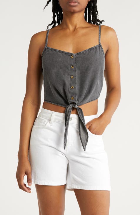 Jackson Button Tie Front Crop Top