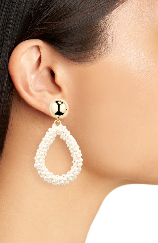 Shop Nordstrom Beaded Open Teardrop Earrings In White