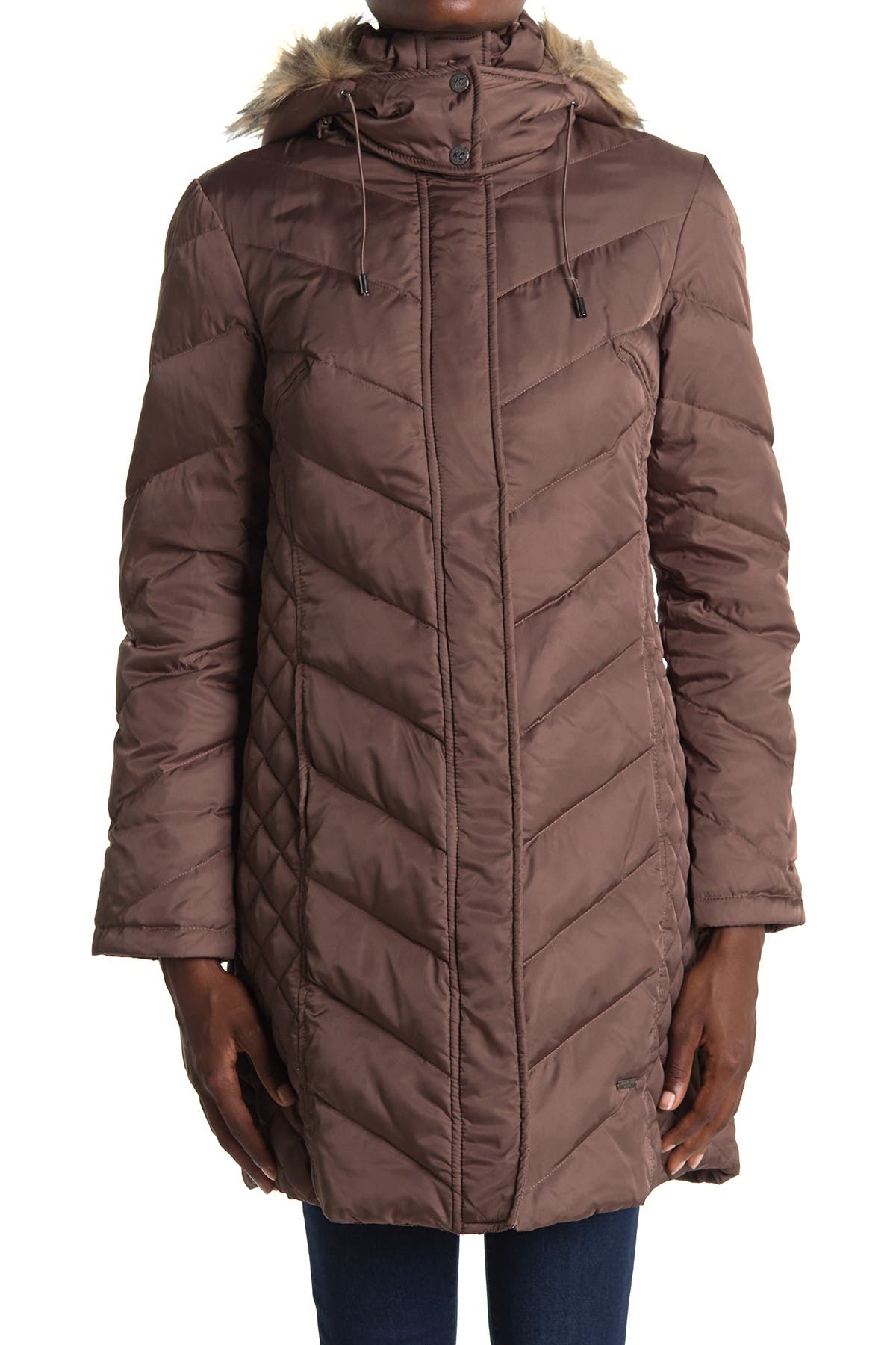 kenneth cole faux fur hood zip front puffer jacket