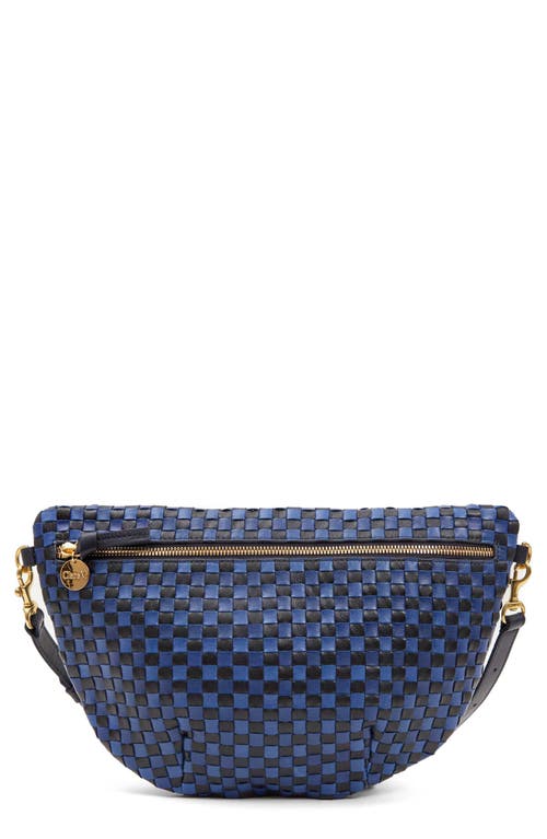 Clare V. Grande Checkerboard Woven Leather Belt Bag in Dark Blue Woven Checker 