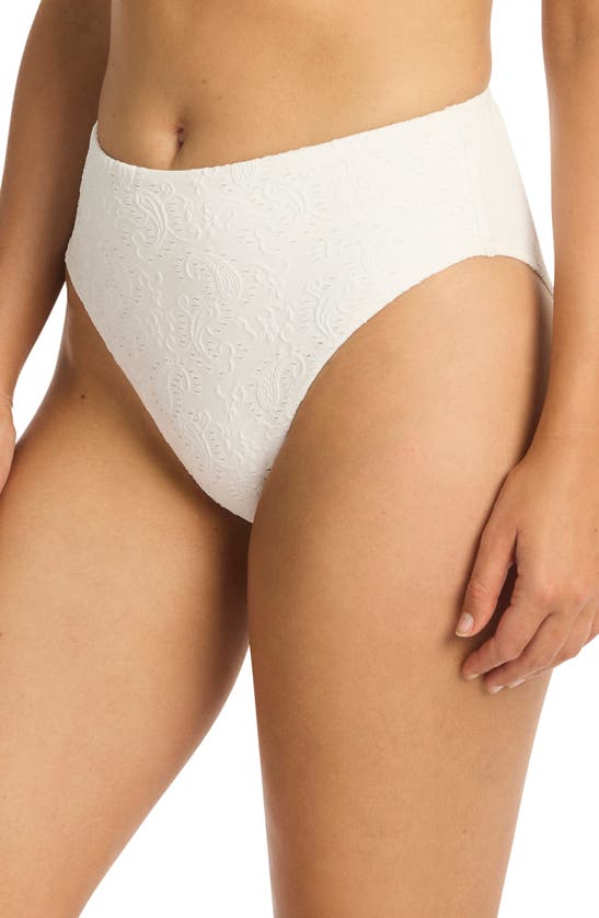 Sea Level Interlace Retro High Waist Bikini Bottoms In White