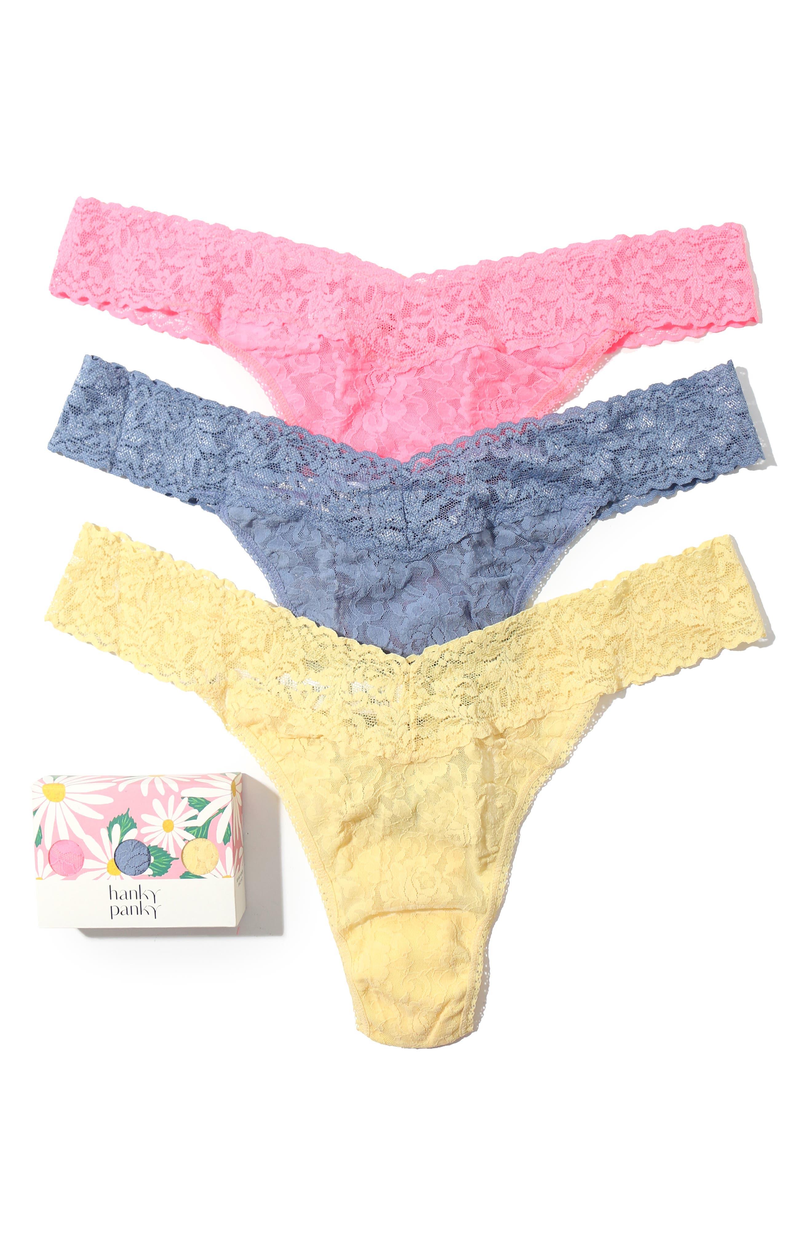 Hanky Panky Assorted 3-Pack Original Rise Thongs in Peach  Fizz/chambray/buttercup