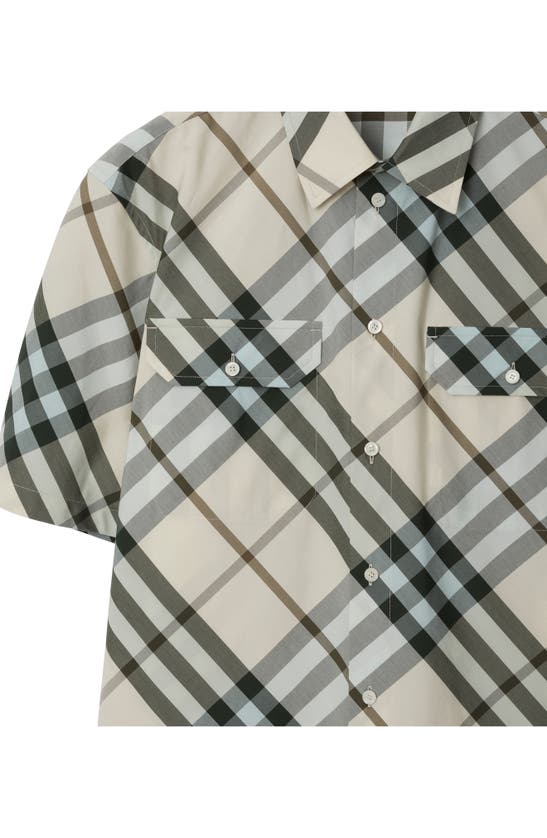 Shop Burberry Check Short Sleeve Cotton Button-up Shirt In Alabaster Ip Check