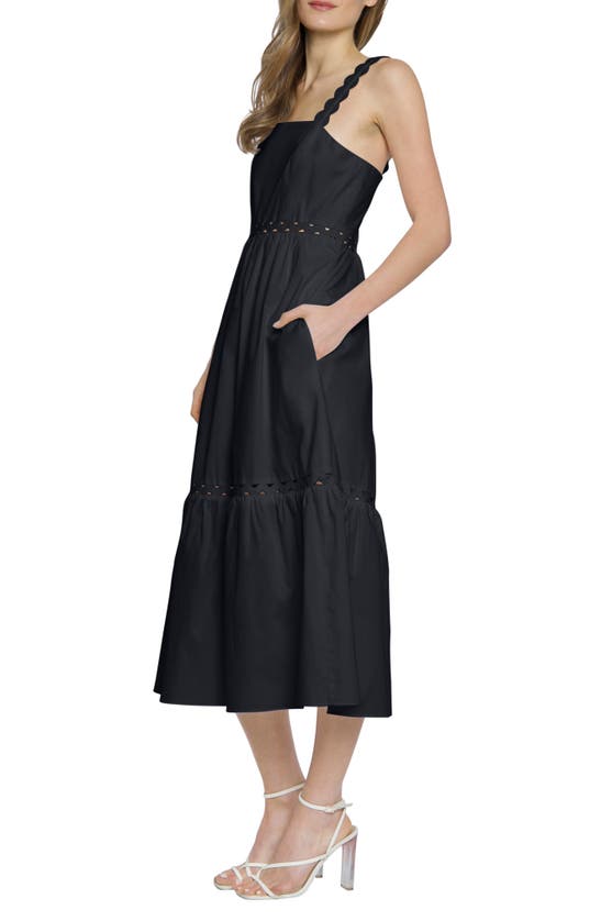 Shop Donna Morgan For Maggy Sleeveless Tiered Stretch Poplin Midi Dress In Black