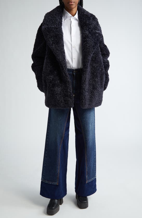 Shop Stella Mccartney Fluffy Teddy Jacket In 4000 - Navy