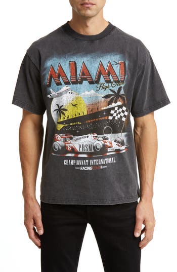 Alpha Collective Miami Racing Cotton Graphic T-shirt In Black