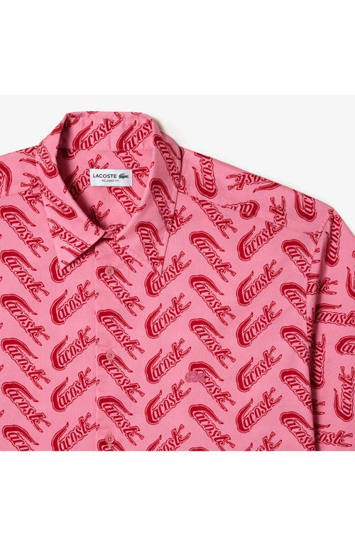 LACOSTE LACOSTE RELAXED FIT LOGO PRINT SHORT SLEEVE BUTTON-UP SHIRT