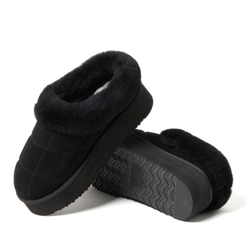 Dearfoams Fireside By Women's Bendigo Genuine Shearling Quilted Platform Clog In Black