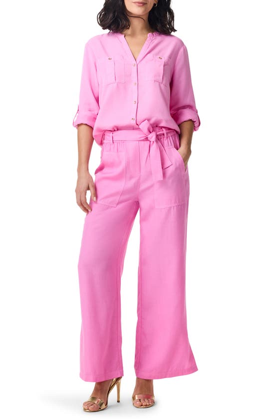 Shop Nic + Zoe Nic+zoe Drapey Utility Button-up Shirt In Pink Lotus