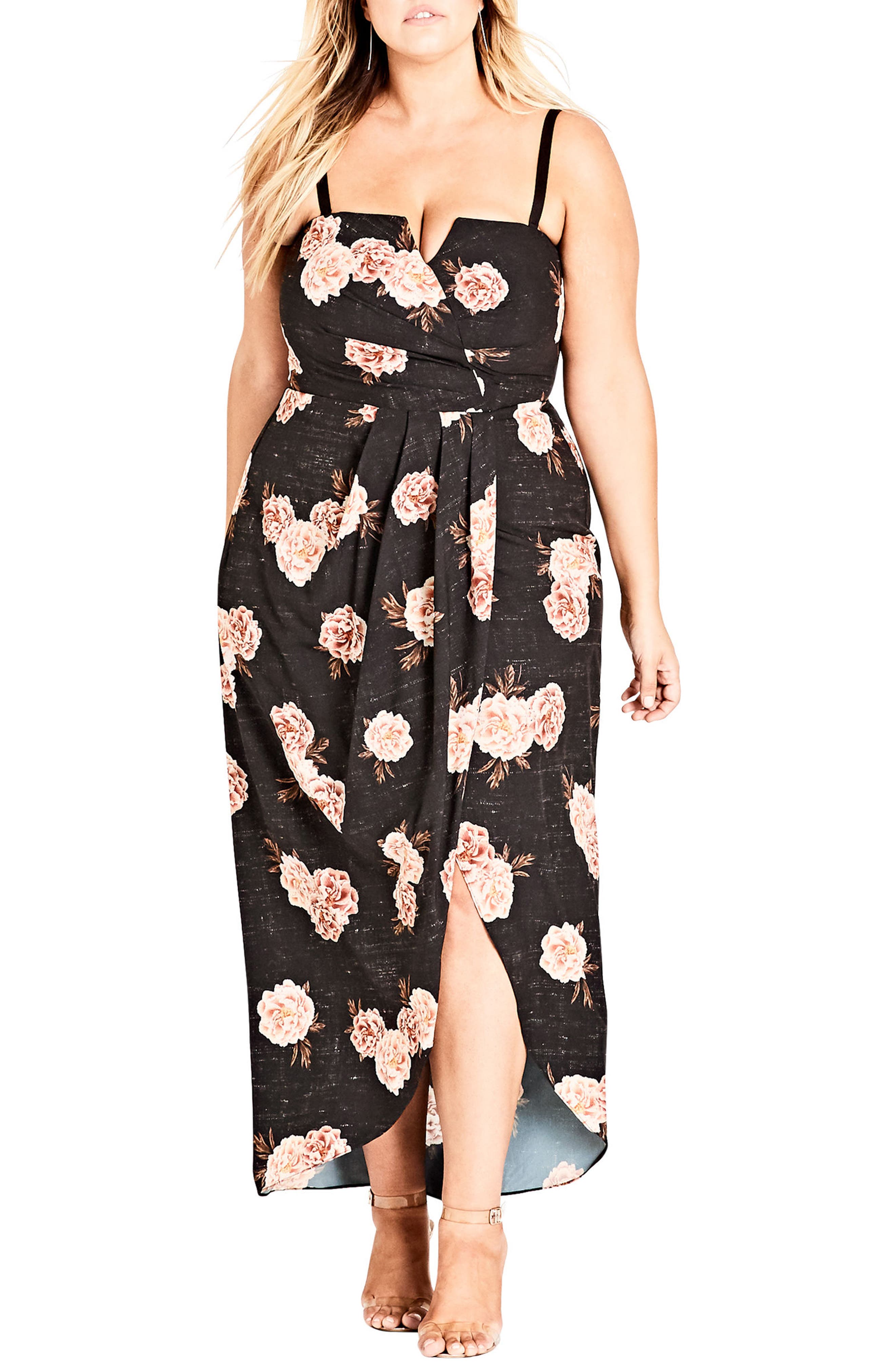 Plus Size City Chic Antique Rose Maxi Dress, Black
