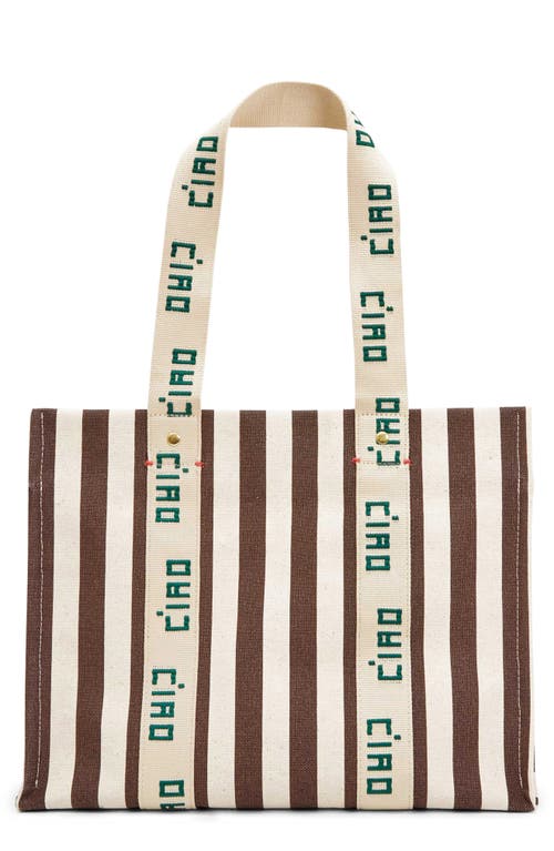 Shop Clare V . Noemie Canvas Tote In Natural Mocha Striped Canvas