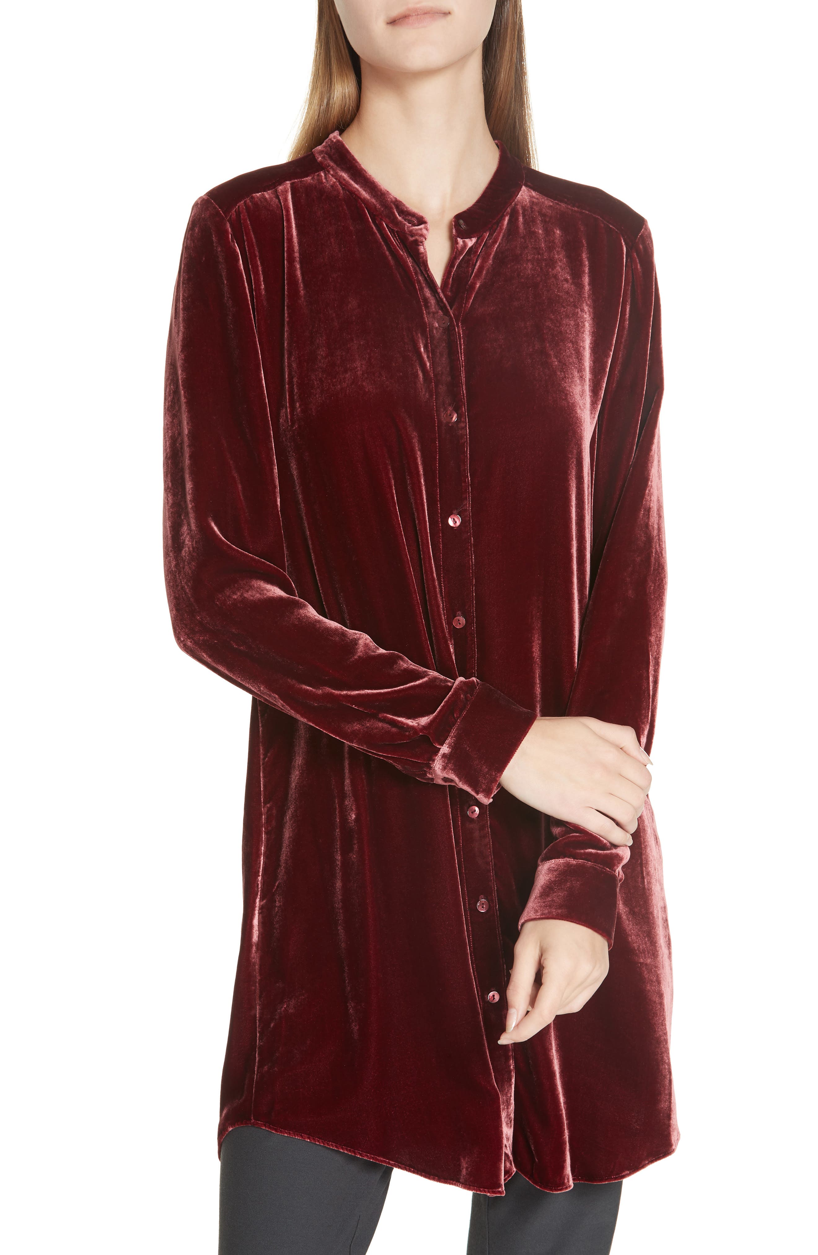 eileen fisher long velvet shirt