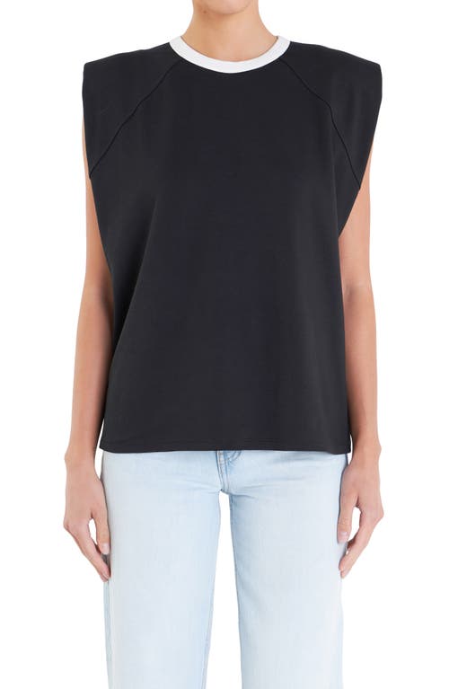 Grey Lab Contrast Shoulder Pad Sleeveless T-shirt In Black
