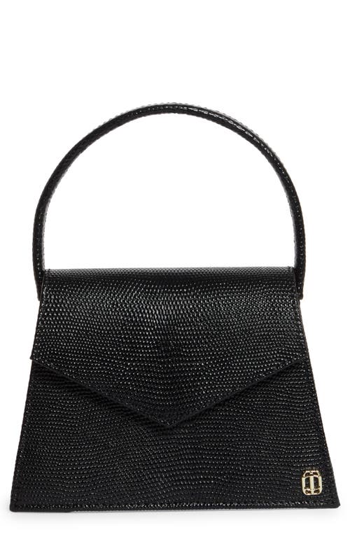 Zaza Lizard Embossed Leather Top Handle Bag in Black