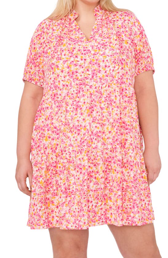 Shop Cece Floral Print Babydoll Dress In Pink/ New Ivory