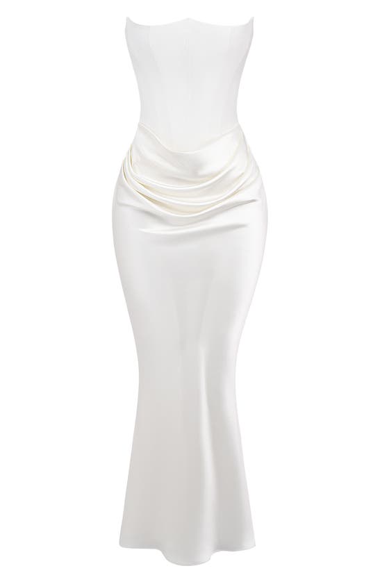 HOUSE OF CB HOUSE OF CB PERSEPHONE STRAPLESS SATIN CORSET COCKTAIL DRESS