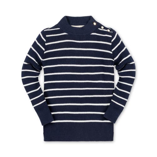 Shop Hope & Henry Baby Girls' Organic Mock Neck Sweater, Infant In Navy Breton Stripe