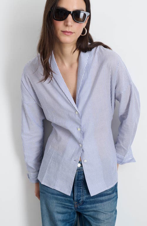 Shop Alex Mill Carla Tie Waist Voile Button-up Shirt In Navy/white