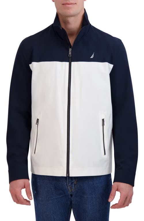 Lightweight Stretch Water Resistant Golf Jacket in White/Navy