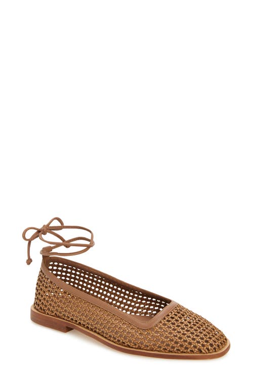 Shop Kaanas Nana Woven Ankle Wrap Ballet Flat In Honey