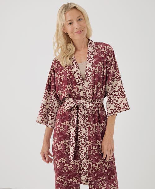 Shop Pact Organic Staycation Short Robe In Berry Sprigs