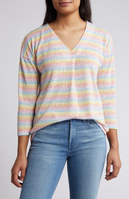 Bobeau Caty Pleat Front Three-Quarter Sleeve Top Multicolor Combo at Nordstrom,