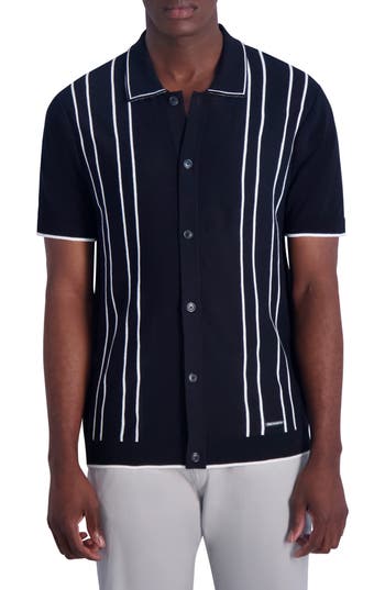 Shop Karl Lagerfeld Paris Striped Short Sleeve Knit Shirt In Black/cream